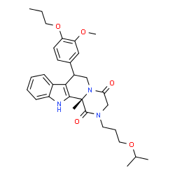 ChemSpider 2D Image | (12bS)-2-(3-Isopropoxypropyl)-7-(3-methoxy-4-propoxyphenyl)-12b-methyl-2,3,6,7,12,12b-hexahydropyrazino[1',2':1,2]pyrido[3,4-b]indole-1,4-dione | C31H39N3O5