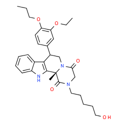 ChemSpider 2D Image | (12bS)-7-(3-Ethoxy-4-propoxyphenyl)-2-(5-hydroxypentyl)-12b-methyl-2,3,6,7,12,12b-hexahydropyrazino[1',2':1,2]pyrido[3,4-b]indole-1,4-dione | C31H39N3O5