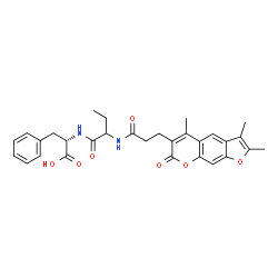 ChemSpider 2D Image | N-(2-{[3-(2,3,5-Trimethyl-7-oxo-7H-furo[3,2-g]chromen-6-yl)propanoyl]amino}butanoyl)-L-phenylalanine | C30H32N2O7