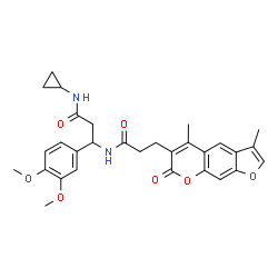 ChemSpider 2D Image | N-Cyclopropyl-3-(3,4-dimethoxyphenyl)-3-{[3-(3,5-dimethyl-7-oxo-7H-furo[3,2-g]chromen-6-yl)propanoyl]amino}propanamide | C30H32N2O7