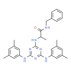 ChemSpider 2D Image | N-Benzyl-N~2~-{4,6-bis[(3,5-dimethylphenyl)amino]-1,3,5-triazin-2-yl}alaninamide | C29H33N7O