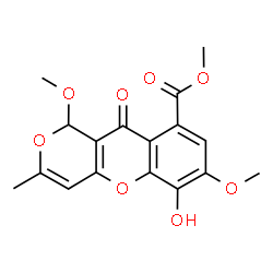 ChemSpider 2D Image | Methyl 6-hydroxy-1,7-dimethoxy-3-methyl-10-oxo-1H,10H-pyrano[4,3-b]chromene-9-carboxylate | C17H16O8