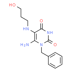 ChemSpider 2D Image | 6-Amino-1-benzyl-5-(3-hydroxy-propylamino)-1H-pyrimidine-2,4-dione | C14H18N4O3