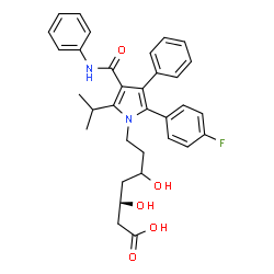 ChemSpider 2D Image | (3R)-7-[2-(4-Fluorophenyl)-5-isopropyl-3-phenyl-4-(phenylcarbamoyl)-1H-pyrrol-1-yl]-3,5-dihydroxyheptanoic acid | C33H35FN2O5