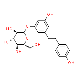 ChemSpider 2D Image | 3-Hydroxy-5-[(E)-2-(4-hydroxyphenyl)vinyl]phenyl D-glucopyranoside | C20H22O8