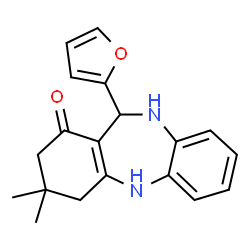 ChemSpider 2D Image | 11-(2-Furyl)-3,3-dimethyl-2,3,4,5,10,11-hexahydro-1H-dibenzo[b,e][1,4]diazepin-1-one | C19H20N2O2
