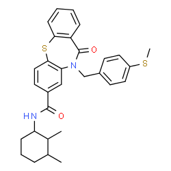 ChemSpider 2D Image | N-(2,3-Dimethylcyclohexyl)-10-[4-(methylsulfanyl)benzyl]-11-oxo-10,11-dihydrodibenzo[b,f][1,4]thiazepine-8-carboxamide | C30H32N2O2S2