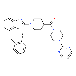 ChemSpider 2D Image | {1-[1-(2-Methylbenzyl)-1H-benzimidazol-2-yl]-4-piperidinyl}[4-(2-pyrimidinyl)-1-piperazinyl]methanone | C29H33N7O