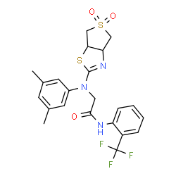 ChemSpider 2D Image | N~2~-(3,5-Dimethylphenyl)-N~2~-(5,5-dioxido-3a,4,6,6a-tetrahydrothieno[3,4-d][1,3]thiazol-2-yl)-N-[2-(trifluoromethyl)phenyl]glycinamide | C22H22F3N3O3S2