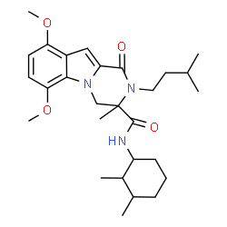 ChemSpider 2D Image | N-(2,3-Dimethylcyclohexyl)-6,9-dimethoxy-3-methyl-2-(3-methylbutyl)-1-oxo-1,2,3,4-tetrahydropyrazino[1,2-a]indole-3-carboxamide | C28H41N3O4