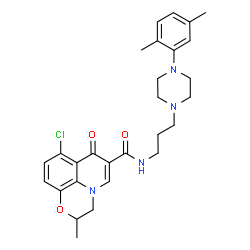 ChemSpider 2D Image | 8-Chloro-N-{3-[4-(2,5-dimethylphenyl)-1-piperazinyl]propyl}-2-methyl-7-oxo-2,3-dihydro-7H-[1,4]oxazino[2,3,4-ij]quinoline-6-carboxamide | C28H33ClN4O3