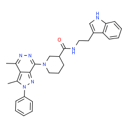 ChemSpider 2D Image | 1-(3,4-Dimethyl-2-phenyl-2H-pyrazolo[3,4-d]pyridazin-7-yl)-N-[2-(1H-indol-3-yl)ethyl]-3-piperidinecarboxamide | C29H31N7O
