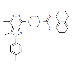 ChemSpider 2D Image | 4-[3,4-Dimethyl-2-(4-methylphenyl)-2H-pyrazolo[3,4-d]pyridazin-7-yl]-N-(5,6,7,8-tetrahydro-1-naphthalenyl)-1-piperazinecarboxamide | C29H33N7O