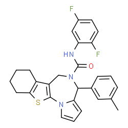 ChemSpider 2D Image | N-(2,5-Difluorophenyl)-4-(3-methylphenyl)-7,8,9,10-tetrahydro-4H-[1]benzothieno[3,2-f]pyrrolo[1,2-a][1,4]diazepine-5(6H)-carboxamide | C28H25F2N3OS