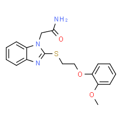 ChemSpider 2D Image | 2-(2-{[2-(2-Methoxyphenoxy)ethyl]sulfanyl}-1H-benzimidazol-1-yl)acetamide | C18H19N3O3S