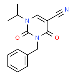 ChemSpider 2D Image | 3-Benzyl-1-isopropyl-2,4-dioxo-1,2,3,4-tetrahydro-5-pyrimidinecarbonitrile | C15H15N3O2