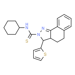 ChemSpider 2D Image | N-Cyclohexyl-3-(2-thienyl)-3,3a,4,5-tetrahydro-2H-benzo[g]indazole-2-carbothioamide | C22H25N3S2
