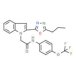 ChemSpider 2D Image | 2-[2-(5-Propyl-1,3,4-oxadiazol-2-yl)-1H-indol-1-yl]-N-[4-(trifluoromethoxy)phenyl]acetamide | C22H19F3N4O3
