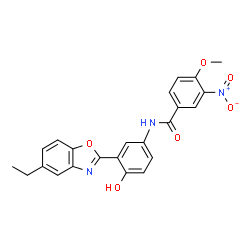 ChemSpider 2D Image | N-[3-(5-Ethyl-1,3-benzoxazol-2-yl)-4-hydroxyphenyl]-4-methoxy-3-nitrobenzamide | C23H19N3O6