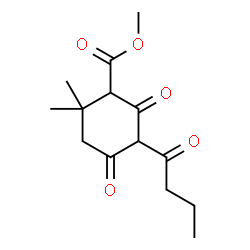 ChemSpider 2D Image | Methyl 5-butyryl-2,2-dimethyl-4,6-dioxocyclohexanecarboxylate | C14H20O5