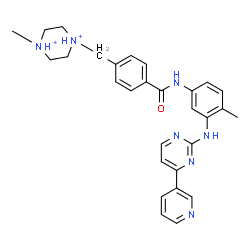 ChemSpider 2D Image | 1-Methyl-4-{4-[(4-methyl-3-{[4-(3-pyridinyl)-2-pyrimidinyl]amino}phenyl)carbamoyl]benzyl}piperazinediium | C29H33N7O