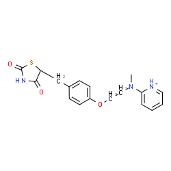 ChemSpider 2D Image | 2-[(2-{4-[(2,4-Dioxo-1,3-thiazolidin-5-yl)methyl]phenoxy}ethyl)(methyl)amino]pyridinium | C18H20N3O3S