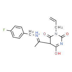 ChemSpider 2D Image | (1E)-1-(1-Allyl-4-hydroxy-2,6-dioxo-1,2,5,6-tetrahydro-5-pyrimidinyl)-N-(4-fluorobenzyl)ethaniminium | C16H17FN3O3