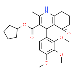 ChemSpider 2D Image | Cyclopentyl 2-methyl-5-oxo-4-(2,3,4-trimethoxyphenyl)-1,4,5,6,7,8-hexahydro-3-quinolinecarboxylate | C25H31NO6