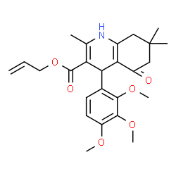 ChemSpider 2D Image | Allyl 2,7,7-trimethyl-5-oxo-4-(2,3,4-trimethoxyphenyl)-1,4,5,6,7,8-hexahydro-3-quinolinecarboxylate | C25H31NO6