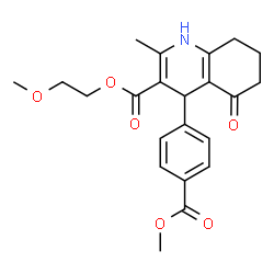ChemSpider 2D Image | 2-Methoxyethyl 4-[4-(methoxycarbonyl)phenyl]-2-methyl-5-oxo-1,4,5,6,7,8-hexahydro-3-quinolinecarboxylate | C22H25NO6