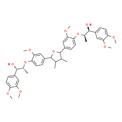 ChemSpider 2D Image | (1S,2R,1'S,2'R)-2,2'-{(3,4-Dimethyltetrahydrofuran-2,5-diyl)bis[(2-methoxy-4,1-phenylene)oxy]}bis[1-(3,4-dimethoxyphenyl)-1-propanol] | C42H52O11