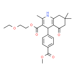 ChemSpider 2D Image | 2-Ethoxyethyl 4-[4-(methoxycarbonyl)phenyl]-2,7,7-trimethyl-5-oxo-1,4,5,6,7,8-hexahydro-3-quinolinecarboxylate | C25H31NO6