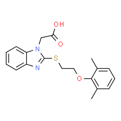 ChemSpider 2D Image | (2-{[2-(2,6-Dimethylphenoxy)ethyl]sulfanyl}-1H-benzimidazol-1-yl)acetic acid | C19H20N2O3S