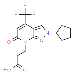 ChemSpider 2D Image | 3-[2-cyclopentyl-6-oxo-4-(trifluoromethyl)pyrazolo[3,4-b]pyridin-7-yl]propanoic acid | C15H16F3N3O3