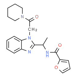 ChemSpider 2D Image | N-(1-{1-[2-Oxo-2-(1-piperidinyl)ethyl]-1H-benzimidazol-2-yl}ethyl)-2-furamide | C21H24N4O3
