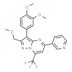 ChemSpider 2D Image | 3-(3,4-Dimethoxyphenyl)-2-(methoxymethyl)-5-(3-pyridinyl)-7-(trifluoromethyl)pyrazolo[1,5-a]pyrimidine | C22H19F3N4O3