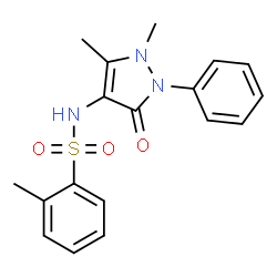 ChemSpider 2D Image | N-(1,5-Dimethyl-3-oxo-2-phenyl-2,3-dihydro-1H-pyrazol-4-yl)-2-methylbenzenesulfonamide | C18H19N3O3S