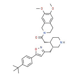 ChemSpider 2D Image | 1-(6,7-Dimethoxy-3,4-dihydro-2(1H)-isoquinolinyl)-2-[(3R,4S)-3-({5-[4-(2-methyl-2-propanyl)phenyl]-1,2-oxazol-3-yl}methyl)-4-piperidinyl]ethanone | C32H41N3O4