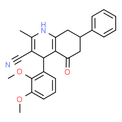 ChemSpider 2D Image | 4-(2,3-Dimethoxyphenyl)-2-methyl-5-oxo-7-phenyl-1,4,5,6,7,8-hexahydro-3-quinolinecarbonitrile | C25H24N2O3