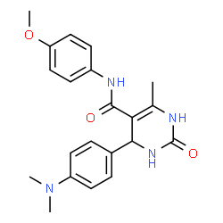 ChemSpider 2D Image | 4-[4-(Dimethylamino)phenyl]-N-(4-methoxyphenyl)-6-methyl-2-oxo-1,2,3,4-tetrahydro-5-pyrimidinecarboxamide | C21H24N4O3
