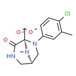 ChemSpider 2D Image | Methyl (1R,5S)-6-(4-chloro-3-methylphenyl)-8-methyl-4-oxo-3,6,8-triazabicyclo[3.2.1]octane-5-carboxylate | C15H18ClN3O3