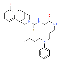 ChemSpider 2D Image | N-{3-[Butyl(phenyl)amino]propyl}-N~2~-[(6-oxo-7,11-diazatricyclo[7.3.1.0~2,7~]trideca-2,4-dien-11-yl)carbonothioyl]glycinamide | C27H37N5O2S
