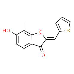 ChemSpider 2D Image | (2Z)-6-Hydroxy-7-methyl-2-(2-thienylmethylene)-1-benzofuran-3(2H)-one | C14H10O3S