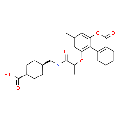 ChemSpider 2D Image | trans-4-[({2-[(3-Methyl-6-oxo-7,8,9,10-tetrahydro-6H-benzo[c]chromen-1-yl)oxy]propanoyl}amino)methyl]cyclohexanecarboxylic acid | C25H31NO6
