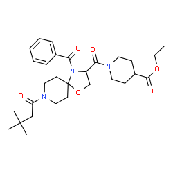 ChemSpider 2D Image | Ethyl 1-{[4-benzoyl-8-(3,3-dimethylbutanoyl)-1-oxa-4,8-diazaspiro[4.5]dec-3-yl]carbonyl}-4-piperidinecarboxylate | C29H41N3O6