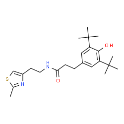 ChemSpider 2D Image | 3-[4-Hydroxy-3,5-bis(2-methyl-2-propanyl)phenyl]-N-[2-(2-methyl-1,3-thiazol-4-yl)ethyl]propanamide | C23H34N2O2S