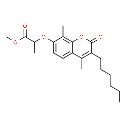 ChemSpider 2D Image | Methyl 2-[(3-hexyl-4,8-dimethyl-2-oxo-2H-chromen-7-yl)oxy]propanoate | C21H28O5