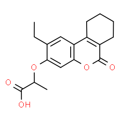 ChemSpider 2D Image | 2-[(2-Ethyl-6-oxo-7,8,9,10-tetrahydro-6H-benzo[c]chromen-3-yl)oxy]propanoic acid | C18H20O5