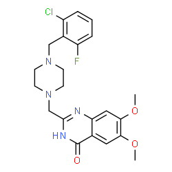 ChemSpider 2D Image | 2-{[4-(2-Chloro-6-fluorobenzyl)-1-piperazinyl]methyl}-6,7-dimethoxy-4(1H)-quinazolinone | C22H24ClFN4O3