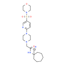 ChemSpider 2D Image | N-(1-Cyanocycloheptyl)-2-{4-[5-(4-morpholinylsulfonyl)-2-pyridinyl]-1-piperazinyl}acetamide | C23H34N6O4S